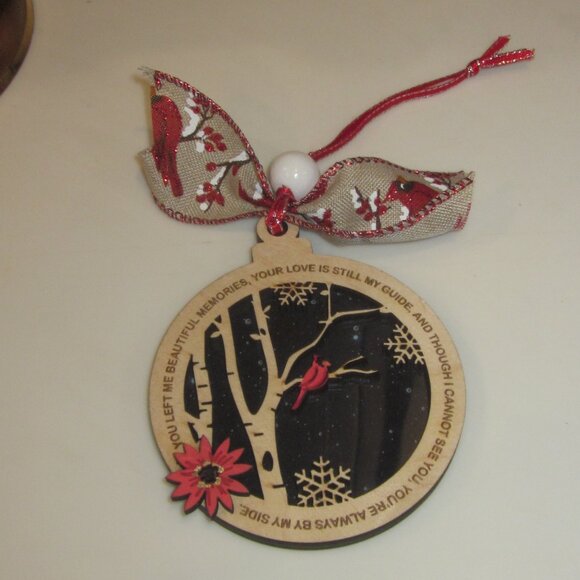 Red Cardinal Memorial Wood Ornament - Picture 1 of 3